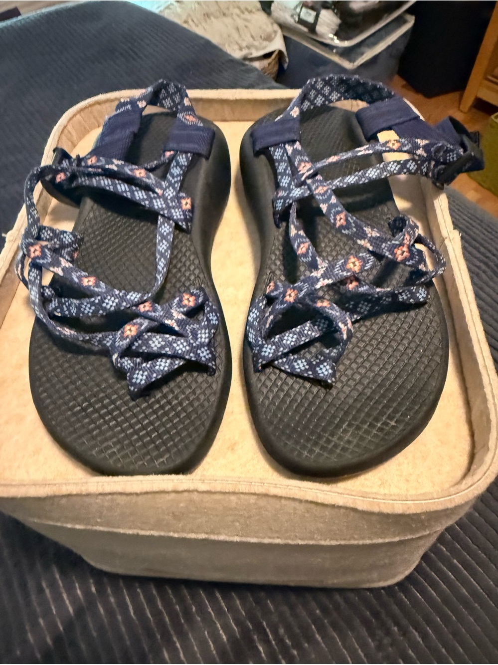 Navy Strapped Outdoor Sandals with Patterned Webbing